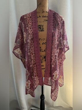 Altar'd State Pink Purple Floral Print Kimono Tunic Top
